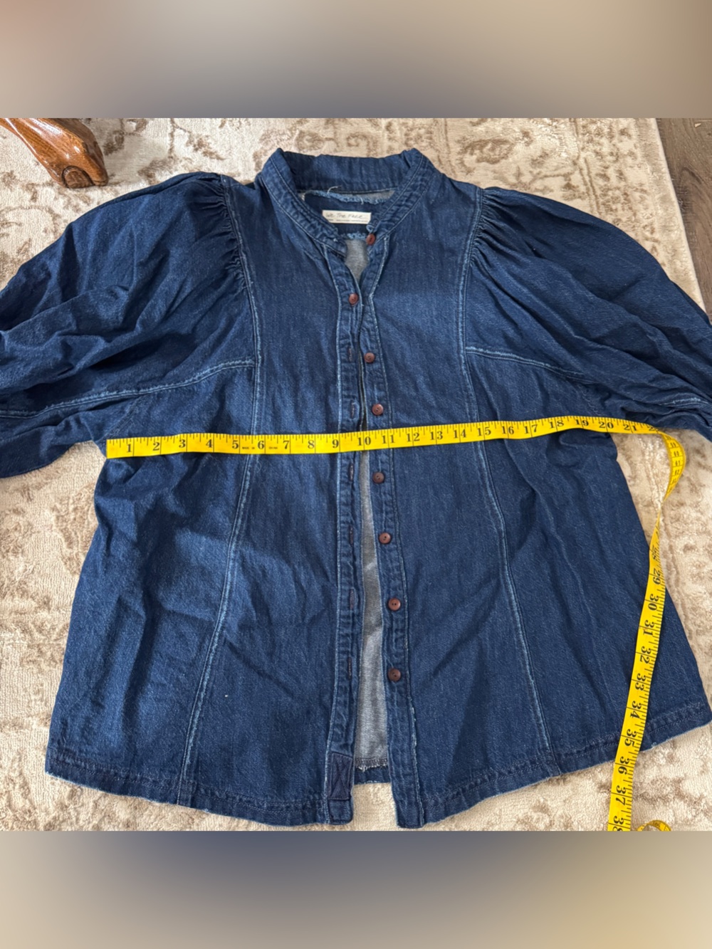 Free People Suhrie Puff Sleeve Denim Button-Up Shirt - Picture 4 of 6
